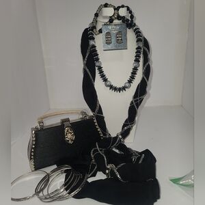 Elegant Black and Silver Women's Accessory Set